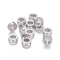 Stainless Steel Color Tarnish Resistant 201 Stainless Steel Grooved Beads, Column, Stainless Steel Color, 10x4.2mm, Hole: 5.7mm