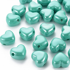 Светлый Морско-зеленый Непрозрачный акрил европейского бисера, бусины с большим отверстием, жемчужные, сердце, светло-зеленый, 19.5x21.5x14.5 мм, отверстие : 4 мм
