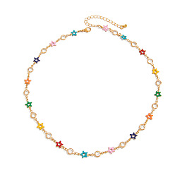 Золотой Ожерелья из цветной цепочки со звездообразными звеньями из сплава эмали и хрустальных страз для мужчин, золотые, 18.11 дюйм (46 см)