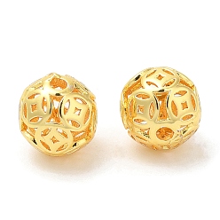 Настоящее золото 18K Экологически чистые латунные бусины с покрытием стойки, долговечный, без свинца и без кадмия, полый, круглые, реальный 18 k позолоченный, 8 мм, отверстие : 1.5 мм