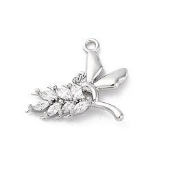 Платинированный Подвески из латуни со стразами, без кадмия, без никеля и без свинца, ухо с подвеской-бабочкой, Реальная платина, 15x17x3 мм, отверстие : 1.4 мм