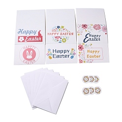 Rabbit Rectangle Paper Greeting Cards, with Rectangle Envelope and Flat Round Self Adhesive Paper Stickers, Easter Day Wedding Birthday Invitation Card, Easter Theme Pattern, 110x160x1mm