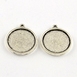 Античное Серебро Сеттинги для кабошонов или кулона, сплав, тибетский стиль , чашки безель с краями, плоско-круглые, без свинца и без кадмия, античное серебро, лоток : 25 мм, 31x28x3 мм, отверстия : 2 mm , 240 шт / 1000 г