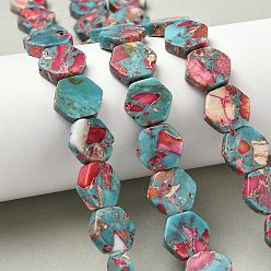 Красный Окрашенные нити синтетических бус императорской яшмы, шестиугольник, красные, 14~15x13.5~14x4~4.5 мм, отверстие : 1 мм, около 29 шт / нитка, 15.87'' (40.3 см)