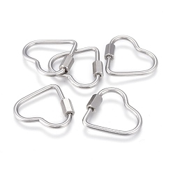 Stainless Steel Color Non-Tarnish 304 Stainless Steel Screw Carabiner Lock Charms, for Necklaces Making, Heart, Stainless Steel Color, 21.5x24x4mm, Screw: 7x4mm