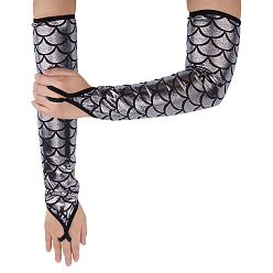 Серебро Перчатки из полиэстера с рыбьей чешуей, перчатки без пальцев для женщин и девочек, серебряные, 472x113x2 мм