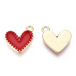 Red Alloy Enamel Charms, Cadmium Free & Nickel Free & Lead Free, Light Gold, Heart Charm, Red, 14x13.5x2mm, Hole: 1.5mm