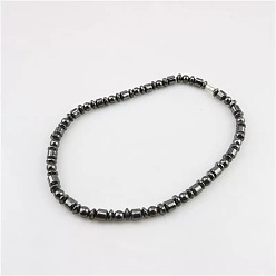 Черный Ожерелья для мужчин из синтетического магнитного гематита в виде ронделей и круглых бусин., платина, чёрные, 18.11 дюйм (46 см)