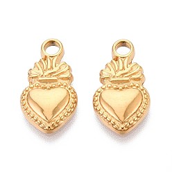 Настоящее золото 18K 304 подвески из нержавеющей стали, очарование священного сердца, ионное покрытие (ip), реальный 18 k позолоченный, 18.5x10x2.5 мм, отверстие : 2 мм
