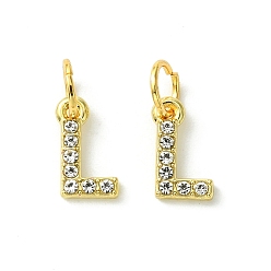 Letter L Rack Plating Alloy Rhinestone Pendants, Cadmium Free & Lead Free, 26 Letter, Letter L, 11x2~9x2mm, Hole: 3.5mm