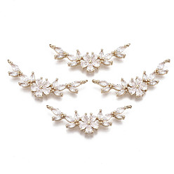 Прозрачный Соединители из латуни с микропаве и кубическим цирконием, долговечный, цветок, золотой свет, прозрачные, 13x37x3 мм, отверстие : 1.2 мм