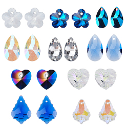 Mixed Color Faceted Glass Rhinestone Pendants, Mixed Shapes, Mixed Color, 60pcs/box