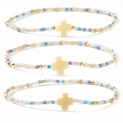 Мокасин 3 Браслет из эластичной ткани с подвеской в виде богемного креста, выполненный из стеклянных и латунных бусин, для женщин., мокасин, 6.50 дюйм (16.5 см)