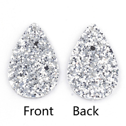 Серебро Кожаные подвески pu, с блестками, слеза, серебряные, 39x25x2 мм, отверстие : 1.5 мм