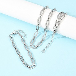 Нержавеющая Сталь Цвет 304 Набор ювелирных украшений из браслета и ожерелья из нержавеющей стали с овальными звеньями, с карабин-лобстерами , цвет нержавеющей стали, 560 мм