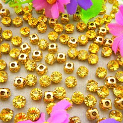 Цитрин Плоская круглая вышивка стразами, стекло кристалл горный хрусталь, многожильных ссылки, с латунной закрепкой, цитрин, 3 мм, около 1400~1440 шт / упаковка