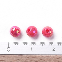 Fuchsia Eco-Friendly Poly Styrene Acrylic Beads, AB Color Plated, Round, Fuchsia, 5mm, Hole: 1mm, about 7500pcs/500g