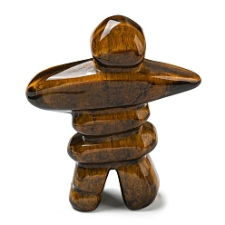 Тигровый глаз Резные лечебные фигурки в форме человека из натурального тигрового глаза, Украшения из камня с энергией Рейки, 65~67x52~55x19~19.5 мм