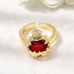 Золотой Открытые манжеты из латуни с микропаве и кубическим цирконием, со стеклом, сердце, долговечный, без кадмия и без свинца, золотые, размер США 6 1/4 (16.7 мм)