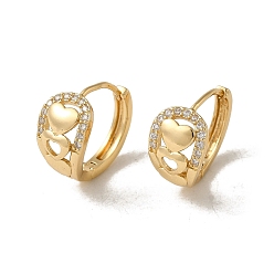 Light Gold Pendiente de aro de micro circonio cúbico de latón, corazón, la luz de oro, 17.5x10 mm