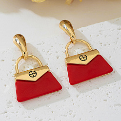 Bag Серьги-гвоздики из сплава и акрила, золотые, пакет, 56x34 мм