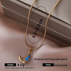 Cielo Azul Oscuro Collares con colgante de velero de acero inoxidable esmaltado estilo vintage para mujer, dorado, cielo azul profundo, 304 pulgada (15.75 cm)
