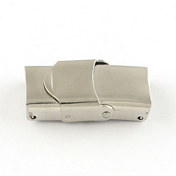 Stainless Steel Color Smooth Surface 201 Stainless Steel Watch Band Clasps, Stainless Steel Color, 25x10x7mm, Hole: 7x3mm