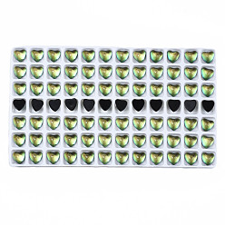Yellow Green Translucent K9 Glass Cabochons, Flat Back, Heart, Yellow Green, 7.5x8x4mm, about 84pcs/bag
