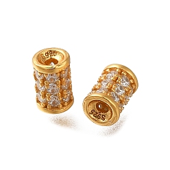 Золотой 925 бусины из стерлингового серебра с микропаве, прозрачные бусины из кубического циркония, колонка, золотые, 5.3x3.5x3.5 мм, отверстие : 1 мм