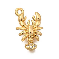 Прозрачный Латунные микро проложить кубического циркония подвески, форма омара, долговечный, без никеля , реальный 18 k позолоченный, прозрачные, 16x10x3 мм, отверстие : 1.4 мм