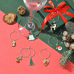 Mixed Color Alloy Enamel Wine Glass Charms, Christmas Style, with Brass Hoops, Mixed Color, 23mm