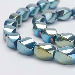 Зеленое Покрытие Гальванические немагнитные синтетические гематитовые нити, твист, класс А, зеленый покрытием, 12x8x8 мм, отверстие : 2 мм, около 34 шт / нитка, 15.82 дюйм