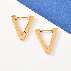 Настоящее золото 18K 304 из нержавеющей стали треугольные серьги обруча, ручная полировка, ионное покрытие (ip), реальный 18 k позолоченный, 17x16x3 мм