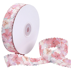 Pink 1Roll Single Face Printed Polyester Satin Ribbon, Flower Pattern, for Gift Packaging, Pink, 1 inch(25mm), about 20.00 Yards(18.29m)/Set