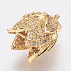 Золотой Латунь микропаве из кубического циркония, 4-лепестков цветка, без свинца и без кадмия, бутон, прозрачные, золотые, 10x16 мм, отверстие : 3x4 мм