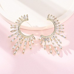 Прозрачный Серьги-гвоздики с кубическим цирконием в виде солнца, асимметричные серьги из латуни с покрытием из настоящего золота 18k для женщин, без кадмия и без свинца, прозрачные, 47x30 мм, штифты : 0.7 мм