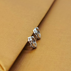 Серебро Серьги-кольца из латуни с кристаллами и стразами, серебряные, 6 мм