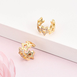 Настоящее золото 18K Латунные серьги-манжеты из прозрачного кубического циркония, звезда, реальный 18 k позолоченный, 13x14~14.5x9 мм