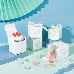 Бледно-Зеленый Бумажная подарочная коробка, с лентой, складные коробки с рисунком отпечатка стопы, украшение свадьбы, квадратный, бледно-зеленый, 6.1x6.1x6.1 см
