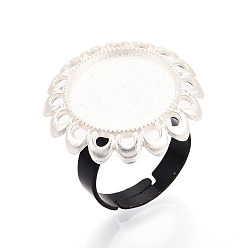 Серебро Основание чашки из цветочного сплава и железного безеля с вращающимся подносом, изготовление колец с круглой накладкой для снятия тревожности, серебряные, 24 мм, 17 мм, Размер лотка: 16 мм