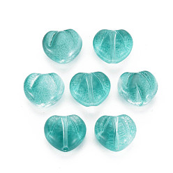 Medium Turquoise Two Tone Transparent Spray Painted Glass Beads, Heart, Medium Turquoise, 10.5x12x6.5mm, Hole: 1mm