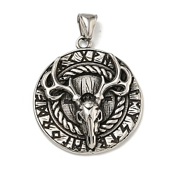 Олень 316 хирургические подвески из нержавеющей стали, плоско-круглые, античное серебро, олень, 42x37x7 мм, отверстие : 4x8 мм