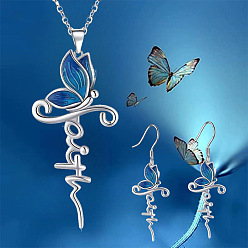 Платина Комплекты из эмалевых ожерелий и висячих серег в виде бабочки, платина, 400 мм