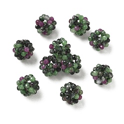 Ruby in Zoisite Natural Ruby in Zoisite Woven Beads, Cluster Beads, Faceted, Round, 8~9mm, Hole: 1.6mm
