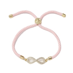 Pink Браслеты Infinity из латуни с микропаве и прозрачными циркониевыми звеньями, нейлоновые браслеты-слайдеры, розовые, внутренний диаметр: 1-5/8~2-1/2 дюйм (4~6.3 см)