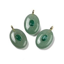 Зеленый Авантюрин Подвески из натурального зеленого авантюрина и кубического циркония, овальные подвески с латунными петлями, золотые, 21.5x13x6.5 мм, отверстие : 1.8 мм