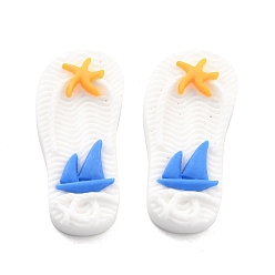 White Opaque Resin Cabochons, Ocean Theme, Flip Flops with Starfish & Sailboat, White, 33.5x15.5x5.8mm