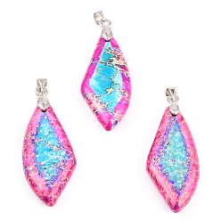 Средний Фиолетово-красный Кулоны из натуральной императорской яшмы, с петлями из платиновой латуни, ромб, окрашенные, средне фиолетовый красный, 40.8x15.1x5.8 мм, отверстие : 5x4 мм