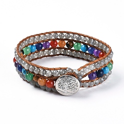 Лабрадорита Браслеты из натурального лабрадорита с бисером, со смешанным камня, кожаный шнур и застежки из сплава, дерево, 8-5/8 дюйм (22 см), 20 мм