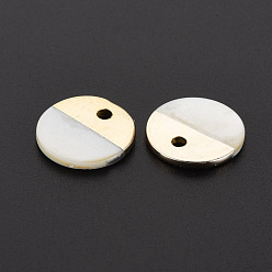 Light Gold Natural Freshwater Shell Charms, with UV Plated, Falt Round, Light Gold, 15x1.5mm, Hole: 2mm